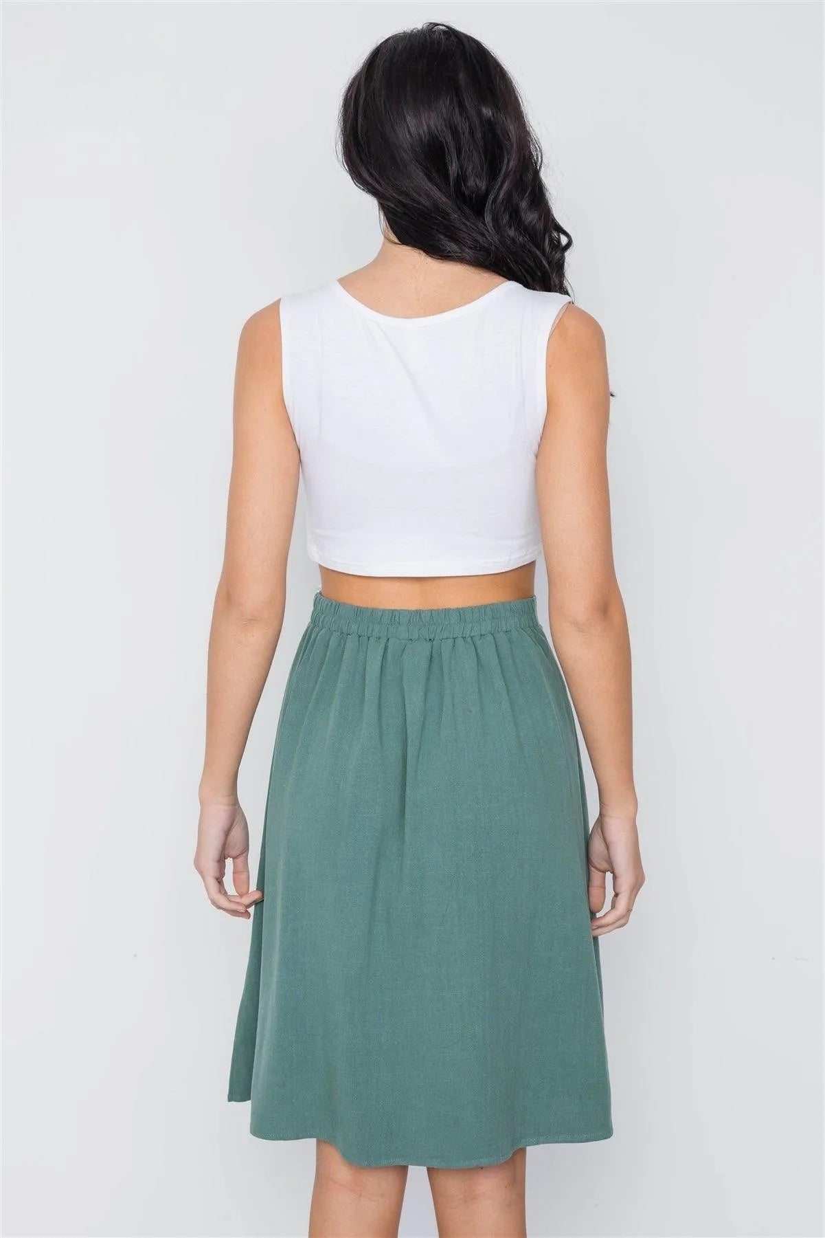so Olive High Rise Rushed Pockets Button Detail Skirt /2-2-2 - Tasha Apparel Wholesale