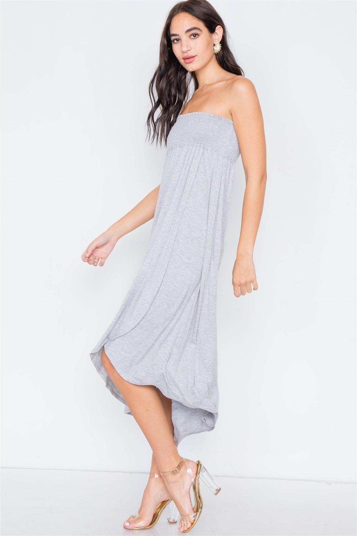Heather Grey Off-The-Shoulder Ruched Tube Top Midi Dress /1-2-2