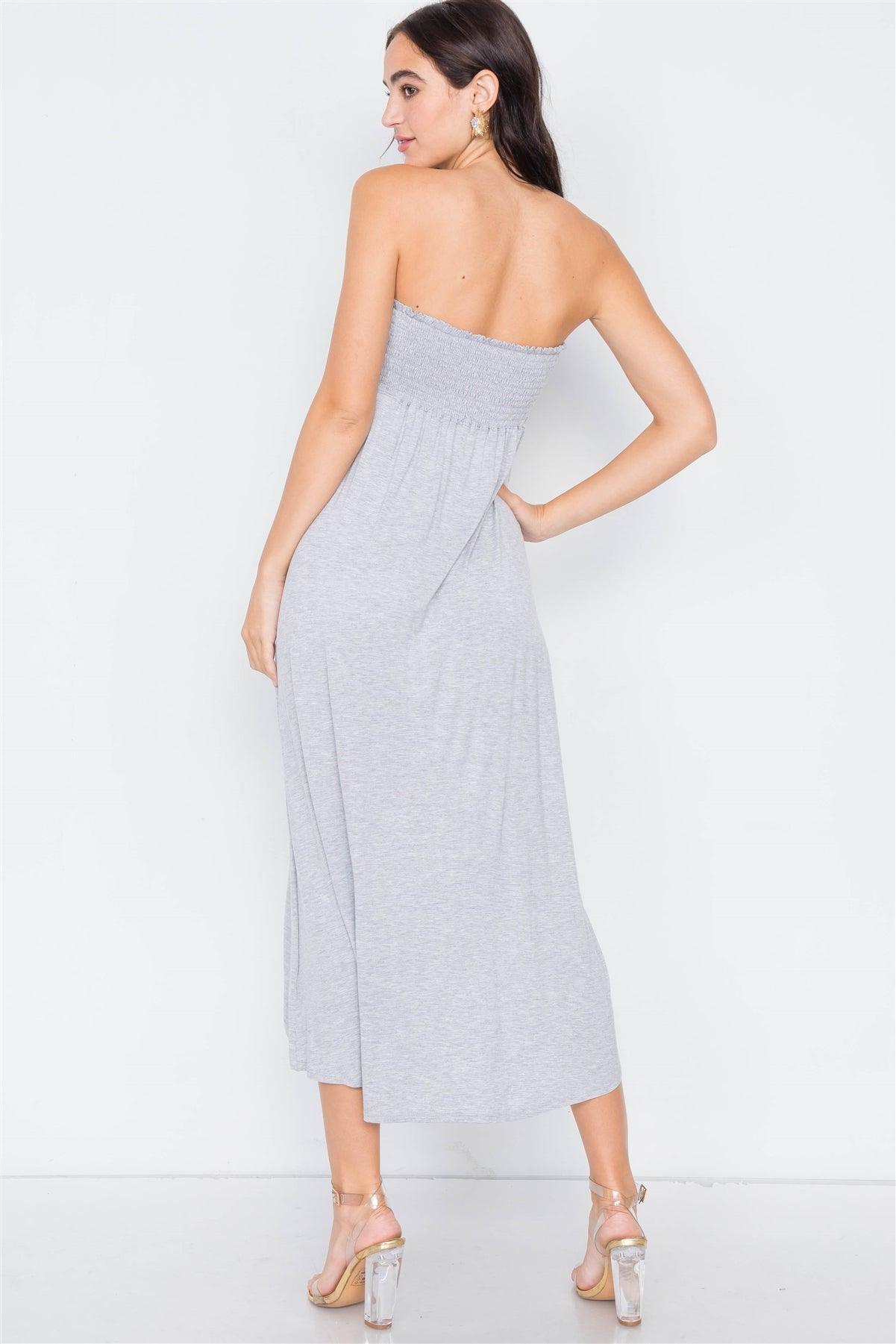 Heather Grey Off-The-Shoulder Ruched Tube Top Midi Dress  /2-2-2