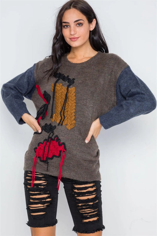 Multi Color Casual Long Sleeve Sweater /3-1 - Tasha Apparel Wholesale