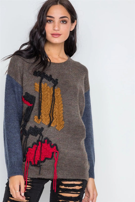 Multi Color Casual Long Sleeve Sweater /3-3 - Tasha Apparel Wholesale