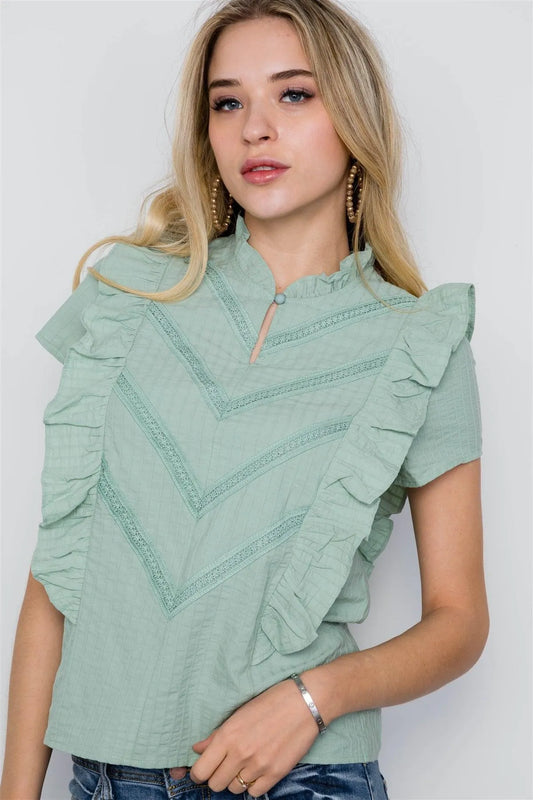 Sage Short Sleeve Ruffle Detail Boho Top / 2-2-2 - Tasha Apparel Wholesale