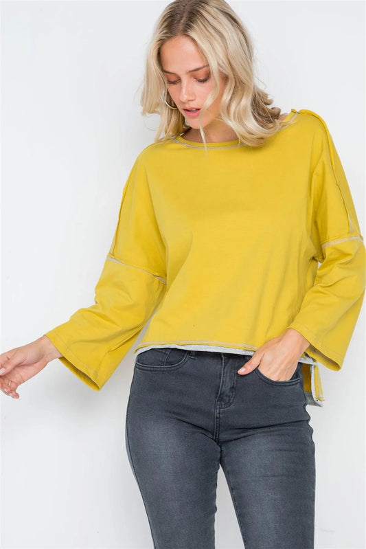 Tea Leaf Grey Raw-Cut Loose Fit Tee Top /2-2-2 - Tasha Apparel Wholesale