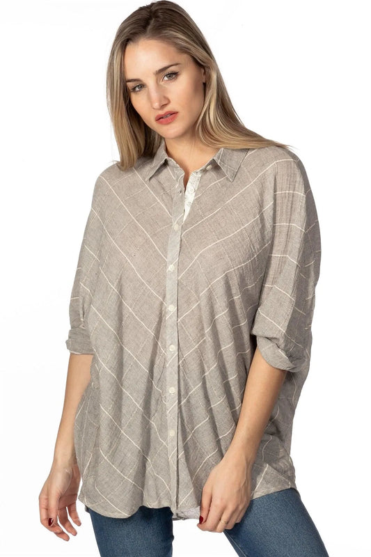 Light Grey Open Back Clinkle Boho Wide Top /2-2-2 - Tasha Apparel Wholesale