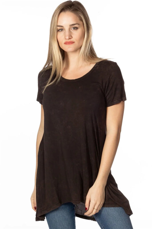 Dark Brown Vintage-Wash Hi-Low Tunic /2-2-2 - Tasha Apparel Wholesale