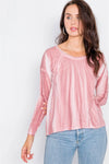 Mauve Tie-Dye Print High-Low Long Sleeve Top /2-2 - Tasha Apparel Wholesale