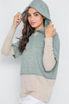 Dark Sage Combo Hooded Long Sleeve Sweater /1-2-2 - Tasha Apparel Wholesale
