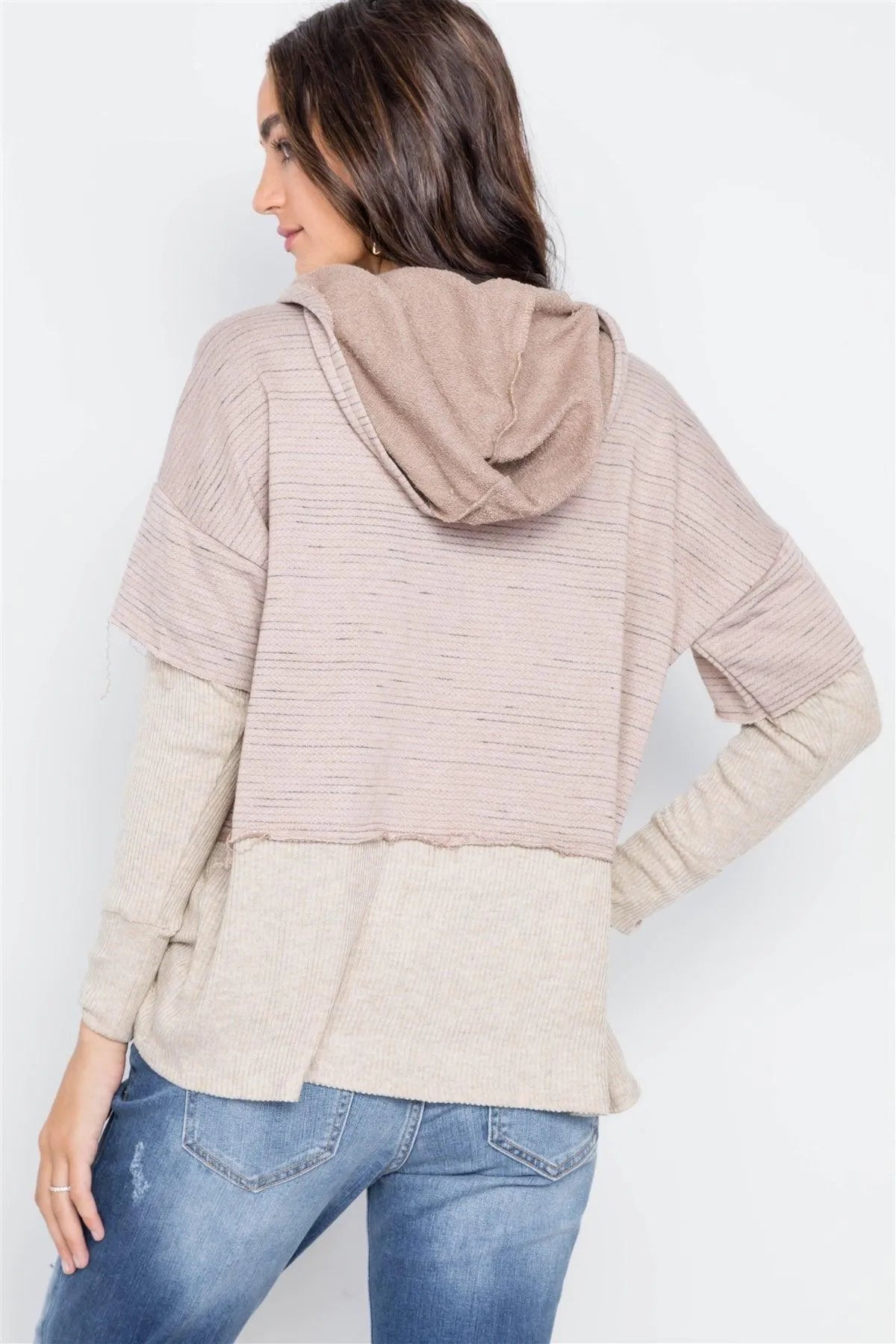 Mocha Combo Hooded Long Sleeve Sweater /2-2-3 - Tasha Apparel Wholesale
