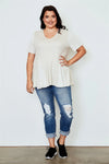 Plus Size Light Taupe V Neck Loose Top / 1-2-2 - Tasha Apparel Wholesale