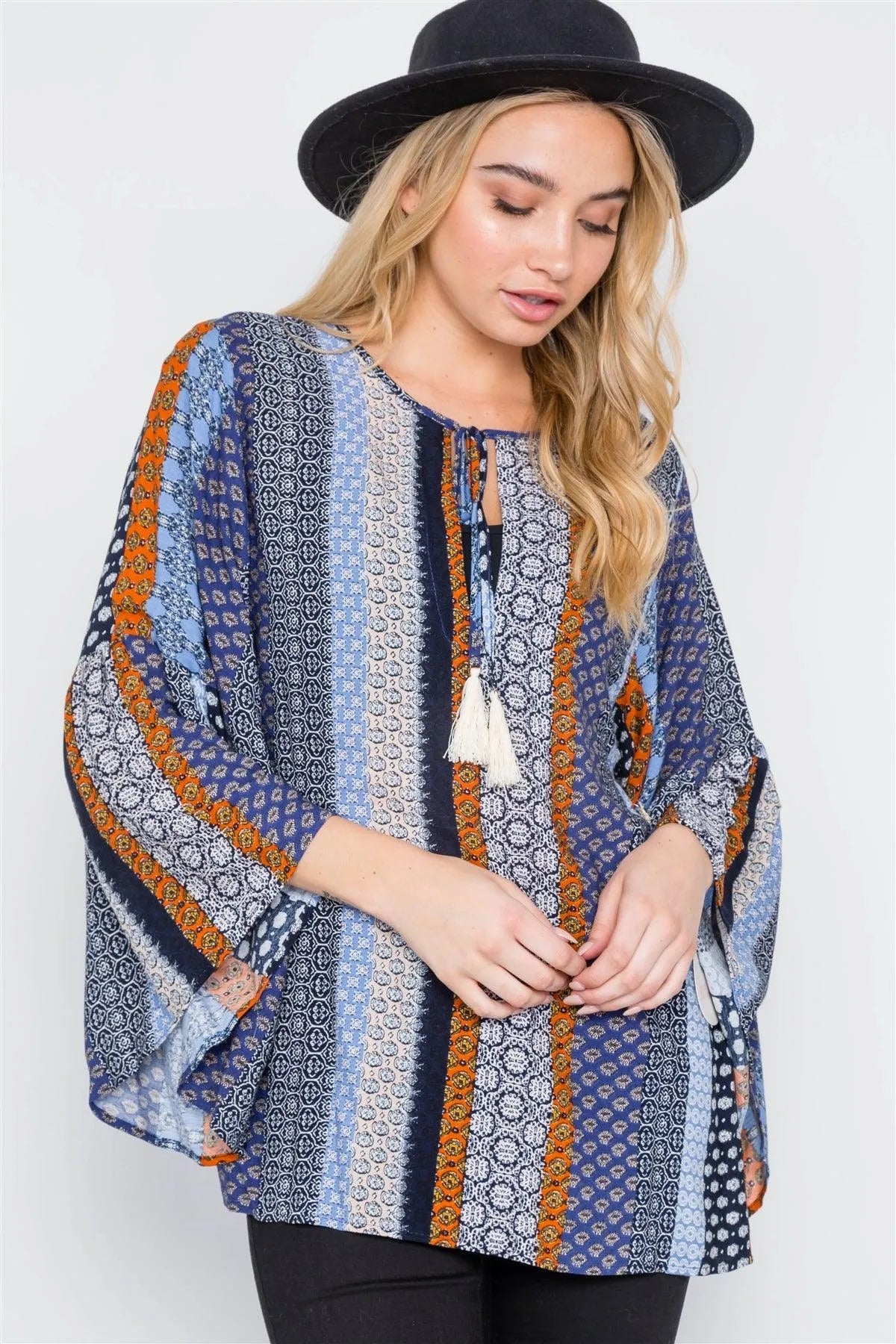 Chambray Rust Paisley Print Boho Top /2-2-2 - Tasha Apparel Wholesale