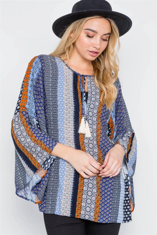 Chambray Rust Paisley Print Boho Top /2-2-2 - Tasha Apparel Wholesale