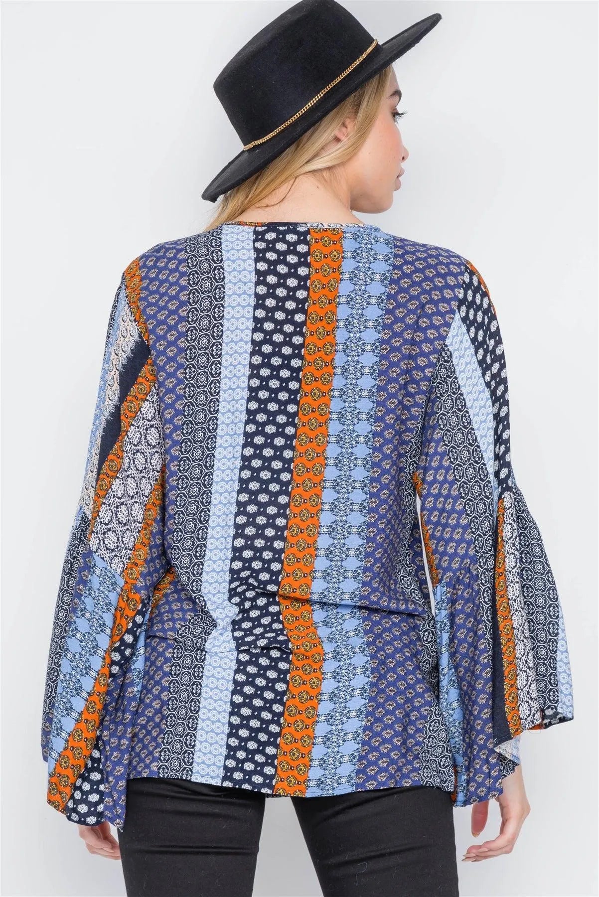 Chambray Rust Paisley Print Boho Top /2-2-2 - Tasha Apparel Wholesale