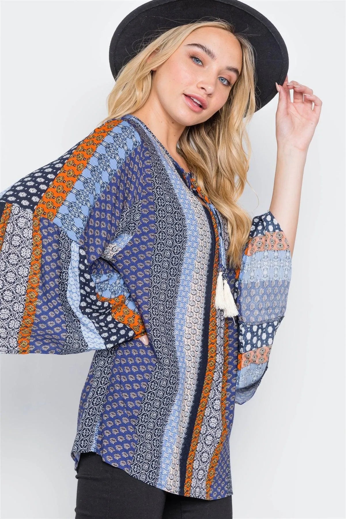 Chambray Rust Paisley Print Boho Top /2-2-2 - Tasha Apparel Wholesale