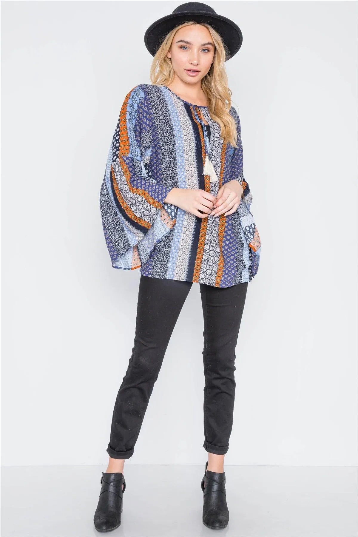 Chambray Rust Paisley Print Boho Top /2-2-2 - Tasha Apparel Wholesale