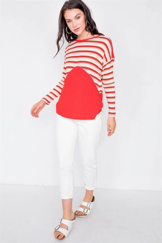 Red Criss-Cross Back Striped Top / 3-2-2 - Tasha Apparel Wholesale