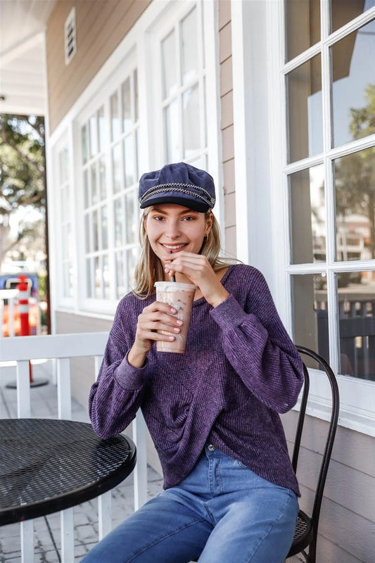 Berry Relaxed Pullover Long Sleeve Cross Front Knit Top /2-2-2-2 - Tasha Apparel Wholesale