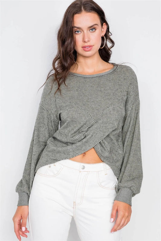 Moss Relaxed Pullover Long Sleeve Cross Front Top /2-2-2 - Tasha Apparel Wholesale