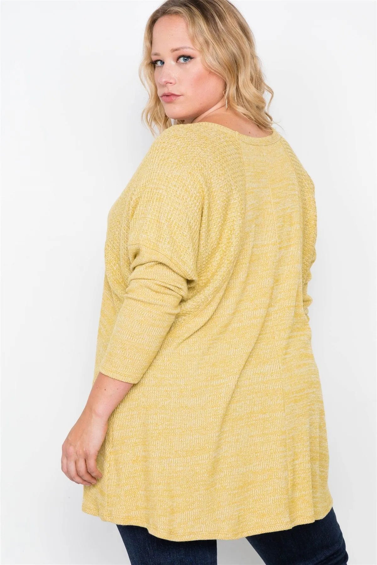 Plus Size Mustard Knit Long Sleeve Top - Tasha Apparel Wholesale
