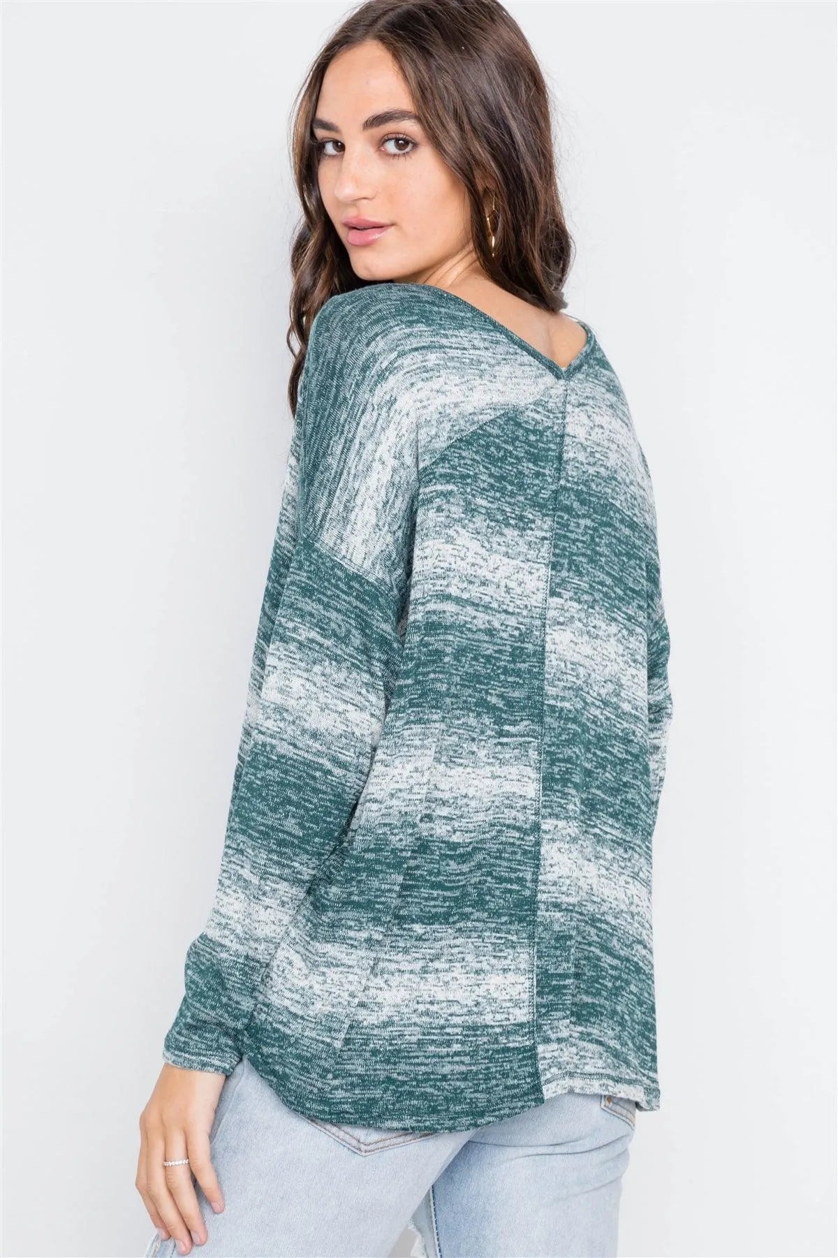 Green Deep V-Neck Front-Twist Sweater - Tasha Apparel Wholesale