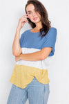 Denim Color Block Side Twist Front Cuffed Sleeve Top / 2-2-2 - Tasha Apparel Wholesale