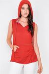 Red Sleeveless Hooded Front Pocket Muscle Skate Top /2-2-2 - Tasha Apparel Wholesale