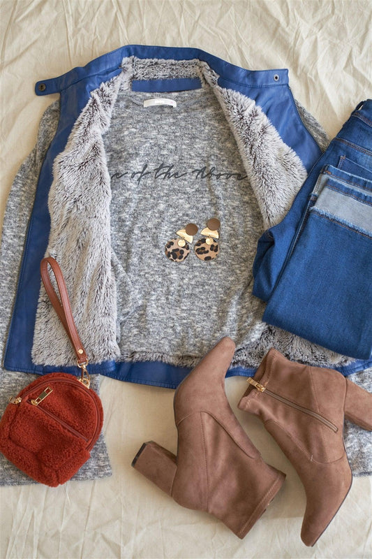 Heather Grey "None Of The Above" Bell Sleeve Crop Top /2-2-2 - Tasha Apparel Wholesale