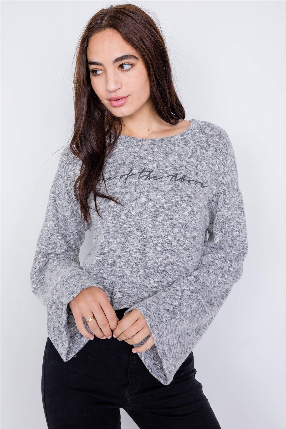 Heather Grey "None Of The Above" Bell Sleeve Crop Top /2-2-2