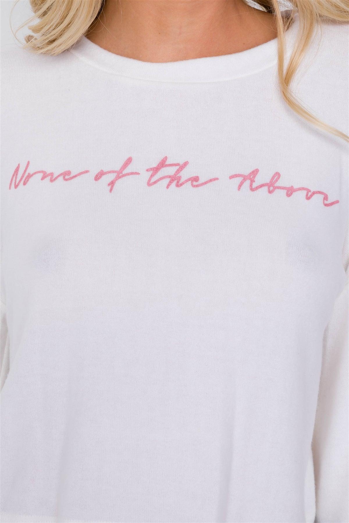 White "None Of The Above" Bell Sleeve Crop Top /2-2-2