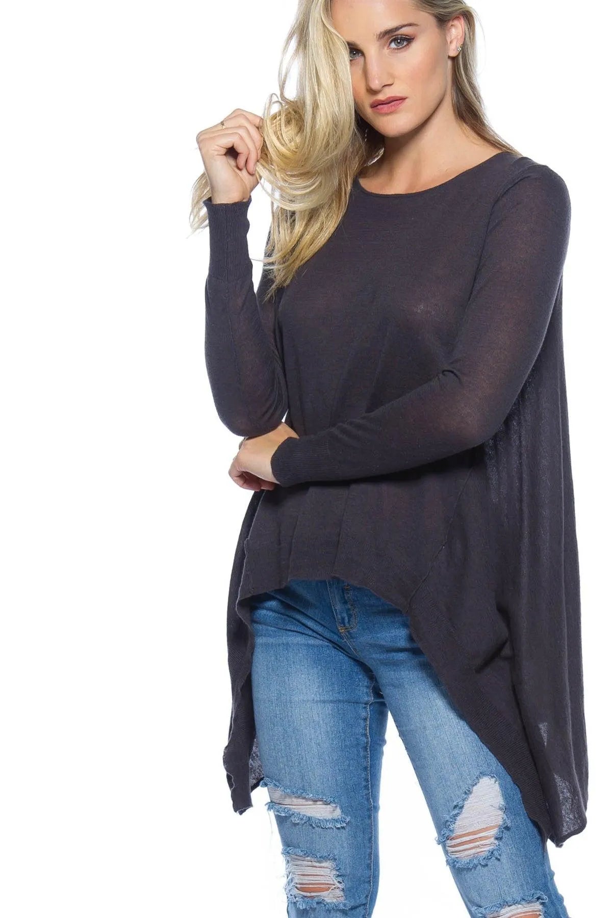 Black Charcoal Oversized Sweater /2-2-2 - Tasha Apparel Wholesale