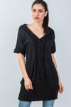 Black Center Cable Knit Pattern Tunic Sweater /3-1