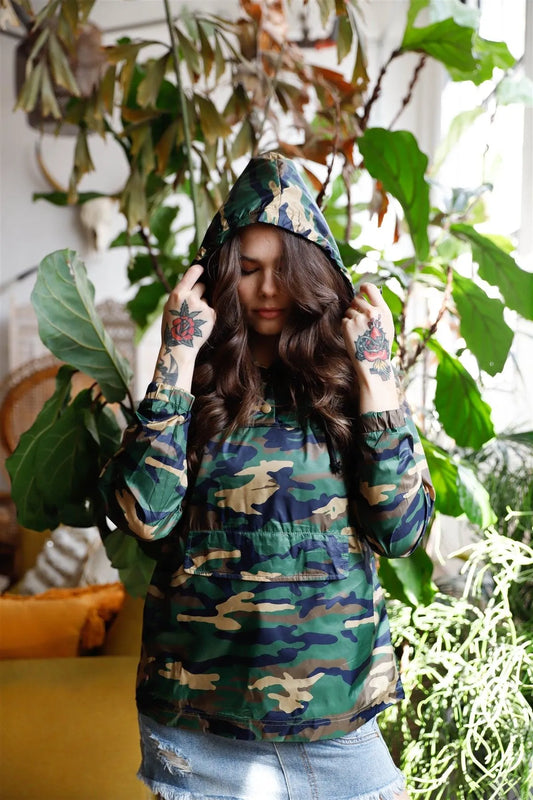 Olive Camo Lightweight Hooded Anorak Jacket /2-2-2 - Tasha Apparel Wholesale