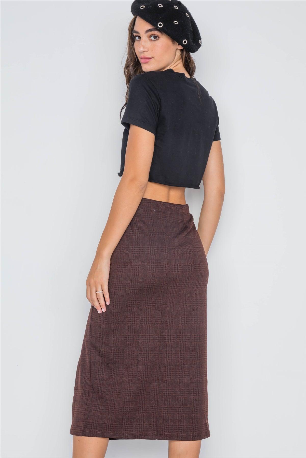 Redwood Plaid High-Waist Side Slit Pencil Skirt / 3-2-1