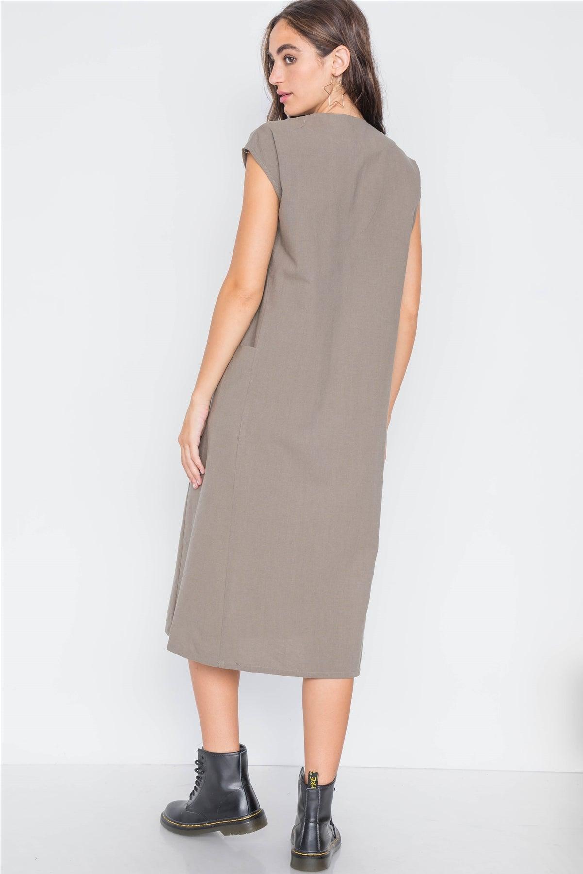 Field Grey Button Down Sleeveless Dress /3-2-1