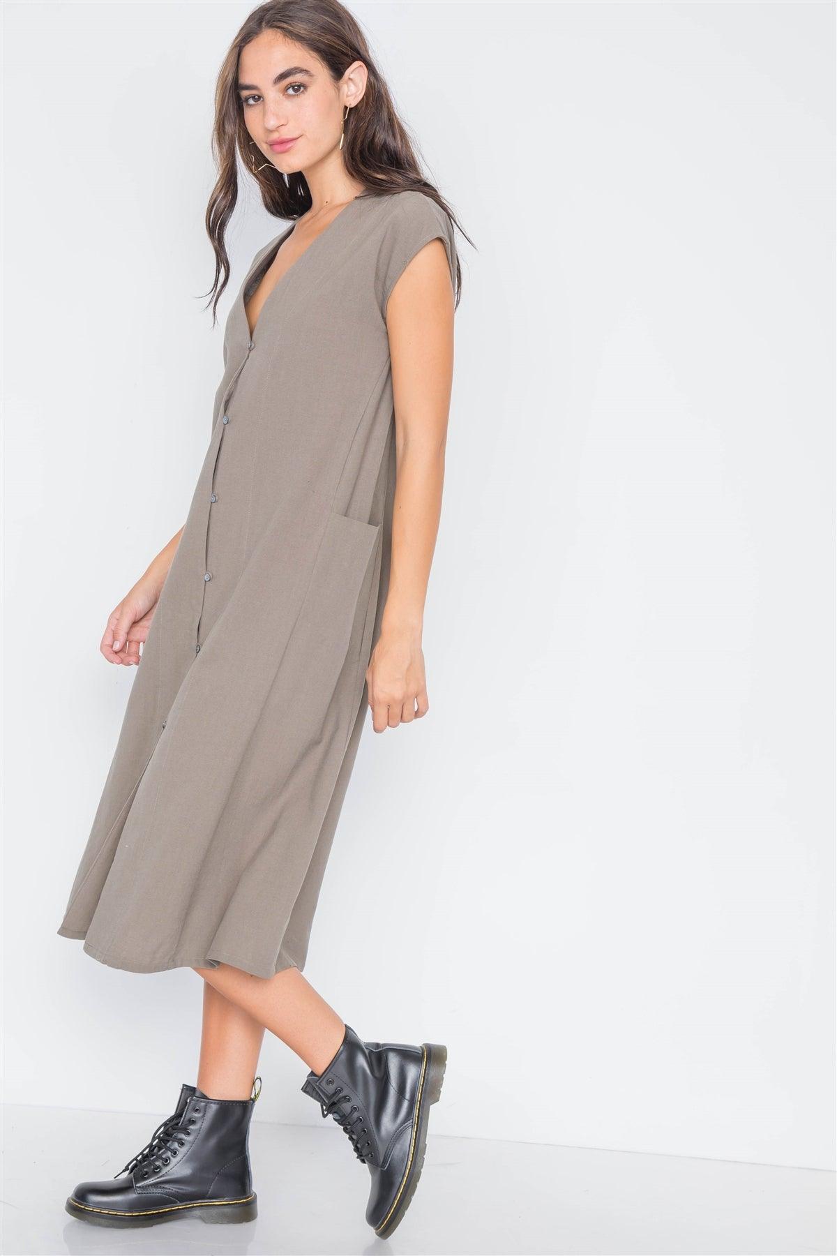 Field Grey Button Down Sleeveless Dress /3-2-1