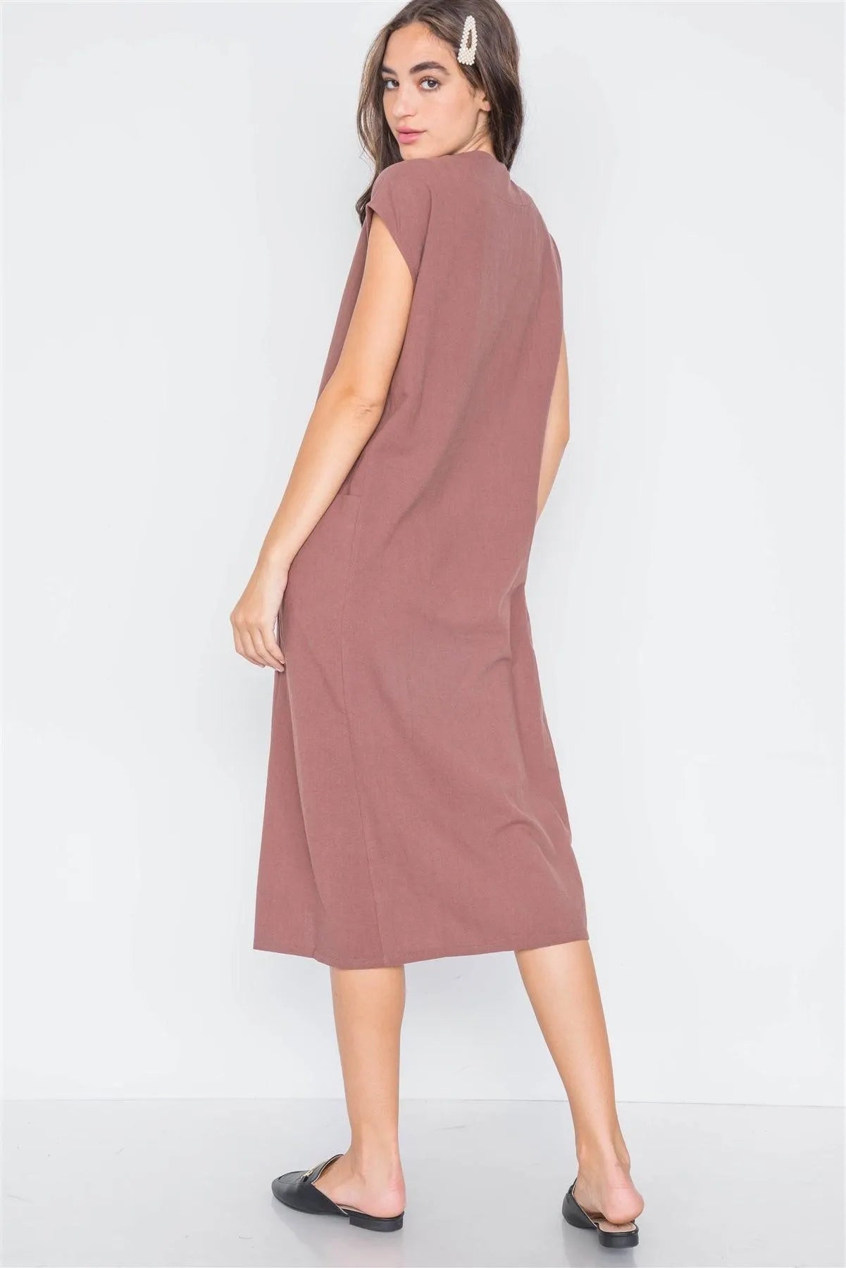 Marsala Button Down Sleeveless Midi Dress - Tasha Apparel Wholesale