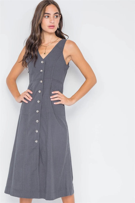 Tornado Button-Front A-Line Midi Dress - Tasha Apparel Wholesale