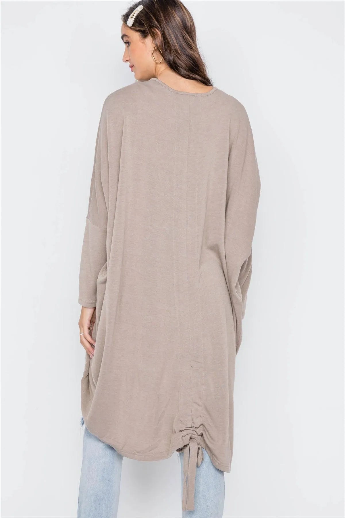 Stone Dolman Sleeves Circled Hem Cardigan / 4-2 - Tasha Apparel Wholesale