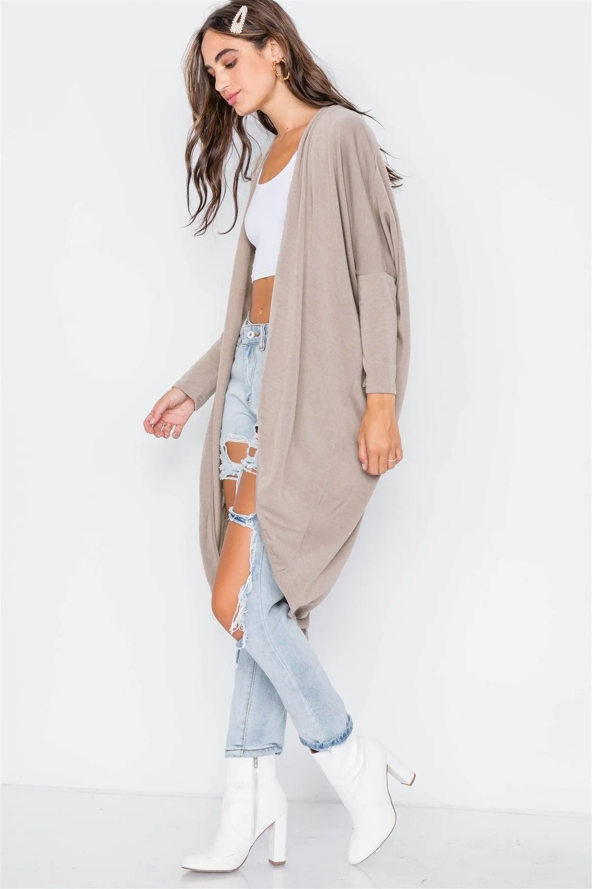 Stone Dolman Sleeves Circled Hem Cardigan / 4-2 - Tasha Apparel Wholesale