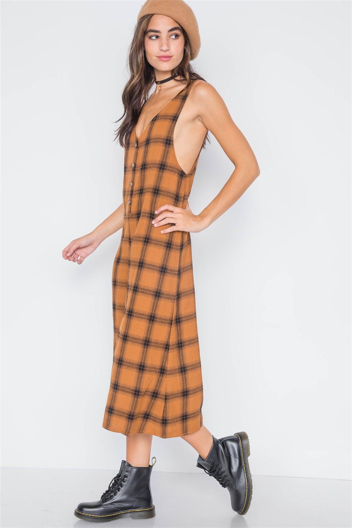 Cooper Plaid Wide Leg Overall Jumpsuit /3-2-1