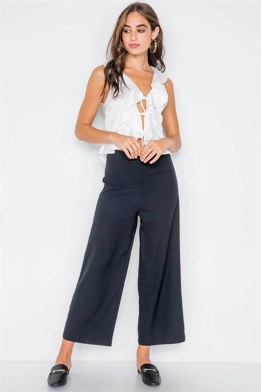 Black Wide Leg Ankle Length Pants /3-2-1 - Tasha Apparel Wholesale