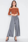 Ash Grey High-Waist Front-Tie Wide Leg Pants /3-2-1 - Tasha Apparel Wholesale