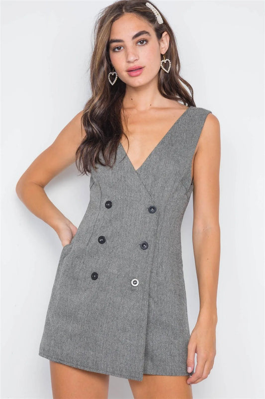 Ash Double-Breasted Sleeveless Skort Romper /3-2-1 - Tasha Apparel Wholesale