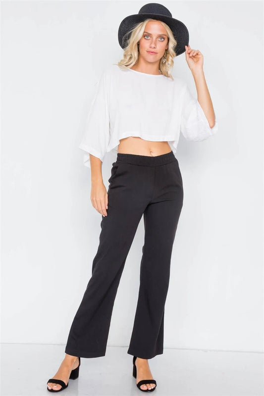 Black Wide Leg Ankle Mid Rise Pant /2-2-1 - Tasha Apparel Wholesale