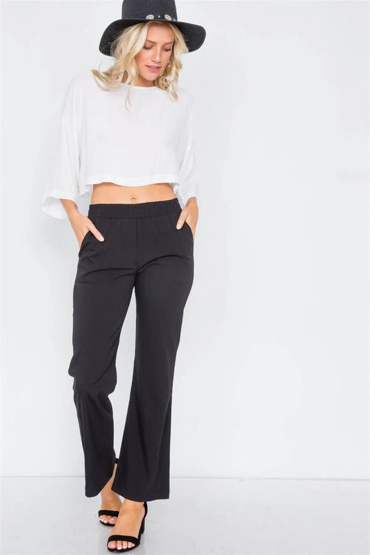 Black Wide Leg Ankle Mid Rise Pant /3-2-1 - Tasha Apparel Wholesale