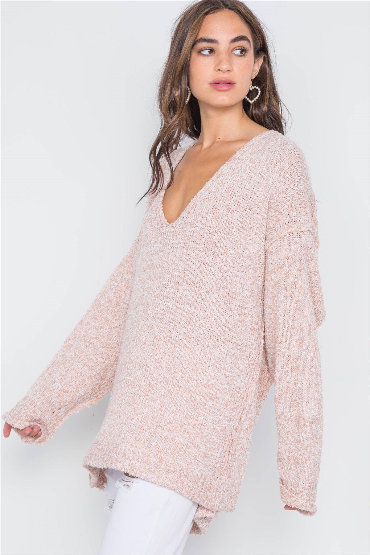 Ballet Pink Heathered Knit Long Sleeve Sweater /4-2