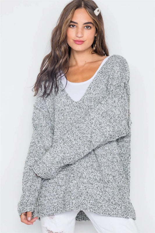 Dry Thyme Heathered Knit Long Sleeve Sweater /4-2 - Tasha Apparel Wholesale