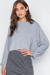 Heather Grey Ruffle Cuffs Crop Sweater Top / 3-2-1 - Tasha Apparel Wholesale