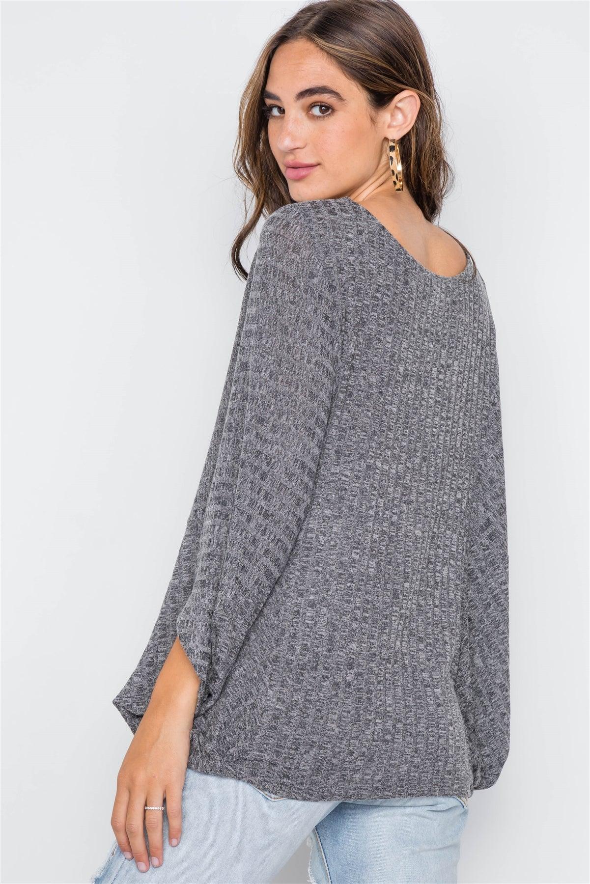 Charcoal Ribbed Loose Fit Knit Top /4-2