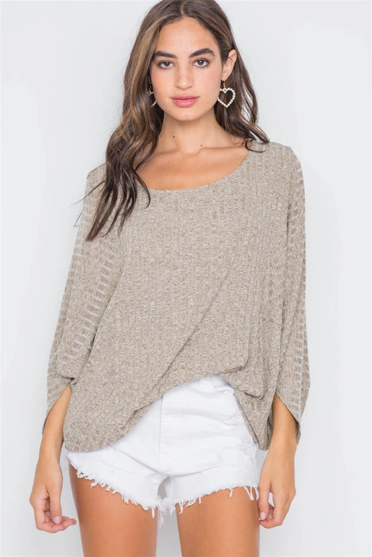 Dry Theme Ribbed Loose Fit Knit Top /4-2 - Tasha Apparel Wholesale