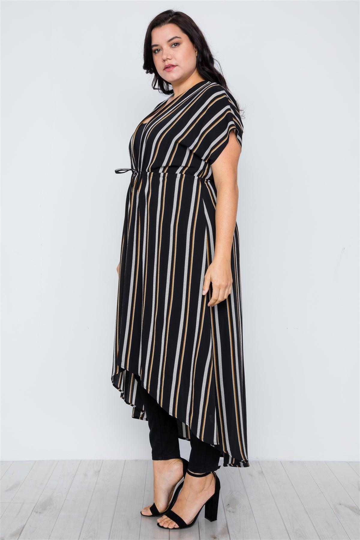 Plus Size Black Multi Stripe Kimono Cover Up /2-2-2